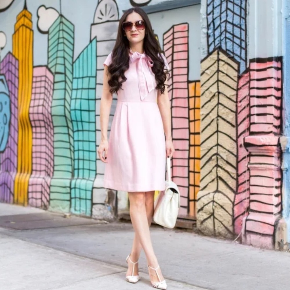 J.Crew Tie-Neck Fit and Flare 365 Crepe Cap Sleeve Dress Light Pink Size 6